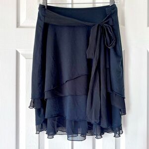 Express Y2K Tiered Ruffle Mini Skirt Black Size M Side Tie Lyocell Fabric